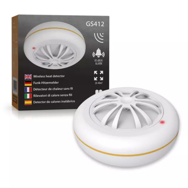 Hitzemelder GS412 vernetzbar mit Rauchmelder GS559A, Funk Wärmemelder Küche SEBS