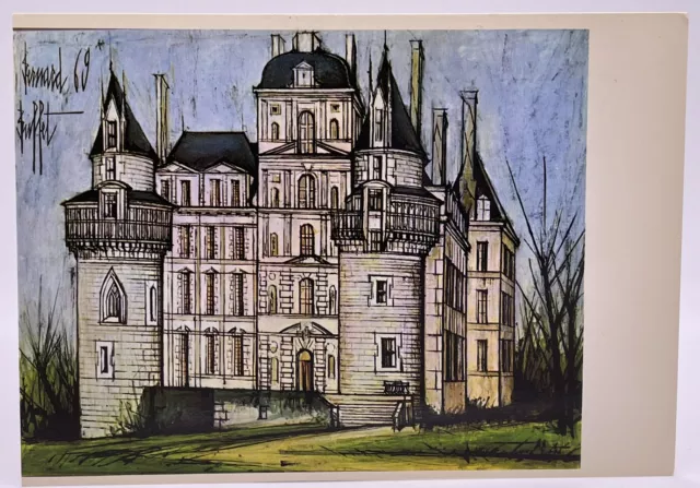 Vintage Postcard - Les Chateaux de la Loire Sketch Drawing, France