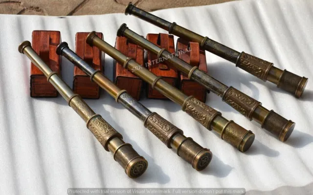 Brass Folding Telescope with Leather Box Nauticl Pullout Telescope Lot Of 5