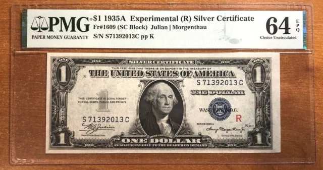 1935-A  $1 Silver Certificate 'R' Experimental S-C Block Fr.1609 Choice PMG CU64