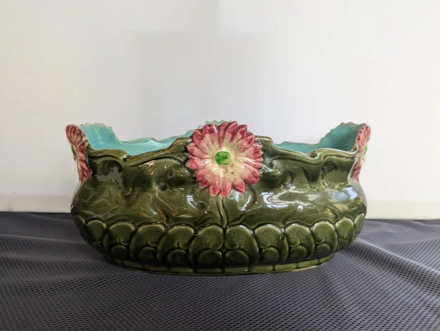 Jardinière Vintage En Barbotine Orchies France - Style Art Nouveau, 30 X 24 Cm