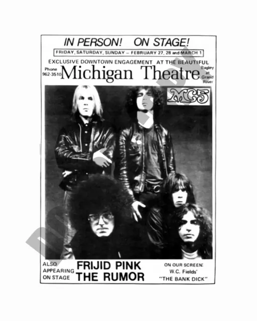 MC5 February 27 - March 1, 1970 Concert Michigan Theater Newspaper Ad 8x10 Photo