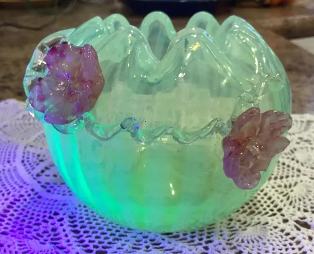 Antique & Rare Bohemian Hand-Blown Uranium Glass Bowl/Vase - Opalescent Green