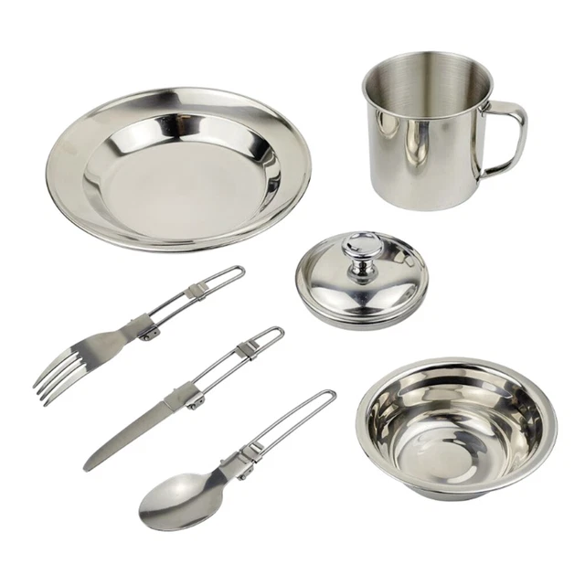 Tableware Mess Kit with Bowl Plate Cup for Camping Picnic Travel Backpacking