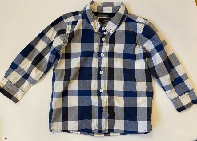 Camicia H&M bambini blu scuro e bianco tartan a maniche lunghe 12-18 mesi