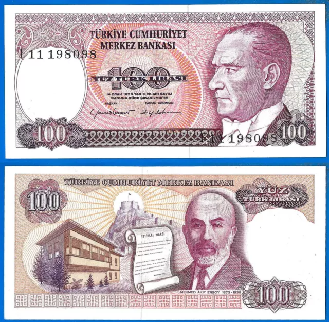 Turkey 100 Lira 1984 L. 1970 Lirasi Prefix F Turk Turquie Free Ship Worldwide