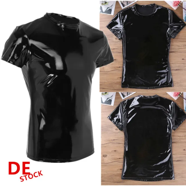 DE Herren Wetlook T-Shirt Slim Fit Oberteil Opitk Muskelshirt Clubwear Schwarz