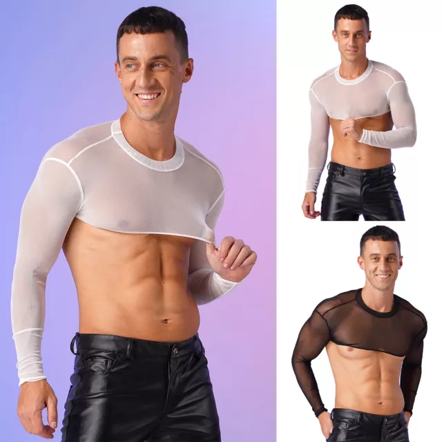 Fashion Men's Sexy See Through Shirts Mesh Sheer Transparent T