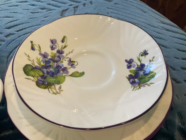 Beautiful Vintage Crown Staffordshire Cup, Saucer plate set Violets 3