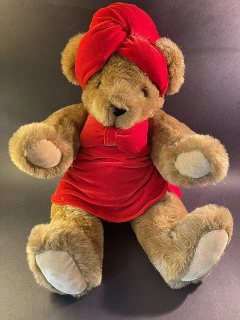 Vermont Teddy Bear Company Brown With Red Velvet Outfit Plush Jointed 16"