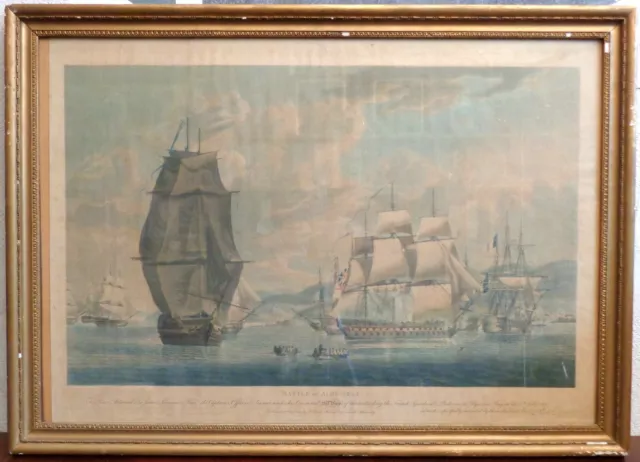 Antica Stampa Royal Navy Vela Marina Dodd prima Battaglia Navale Baia Algeciras