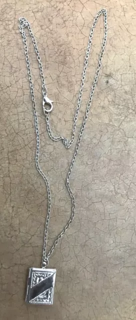 VTG Book Style Locket Engravable Chain silver tone Necklace Pendent Chain 20"