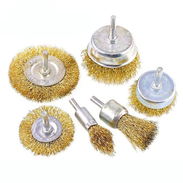 Wheel Brushes 6PCS/set 6mm Shank Copper Plating Deburring Paint Removal