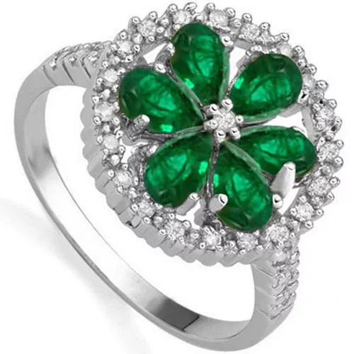 Lovely 4.35 Ctw Genuine Diamond & Genuine Emerald In 925 Sterling Silver Ring