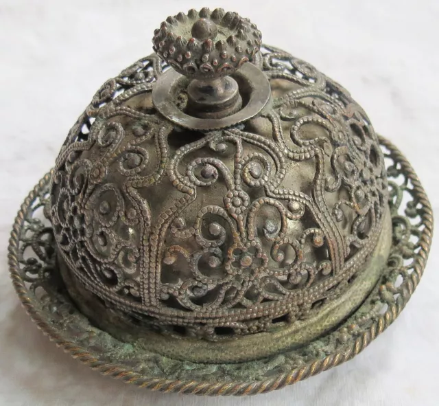 Desktop/Store/Hotel Counter Bell Twist to Ring Filigree Crown Shape Old Antique