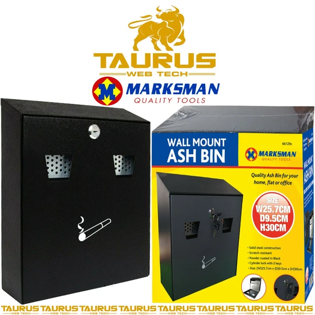 MARKSMAN ASH BIN Steel Ashtray LARGE Outdoor Pub Cigarette Wall Mounted