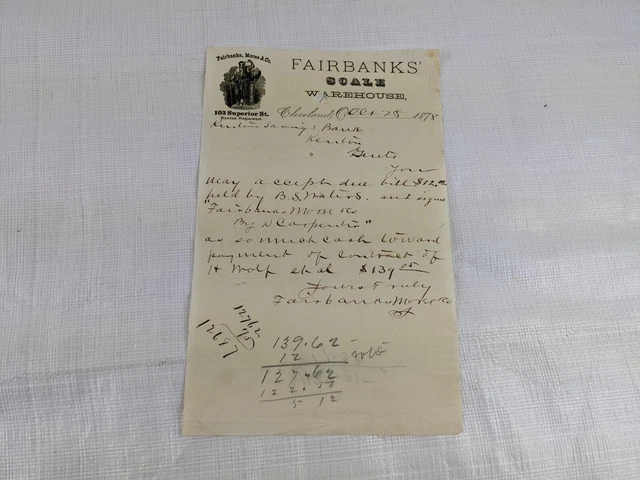Fairbanks Scale Cleveland OH Antique Ephemera Letterhead Letter Receipt Paper