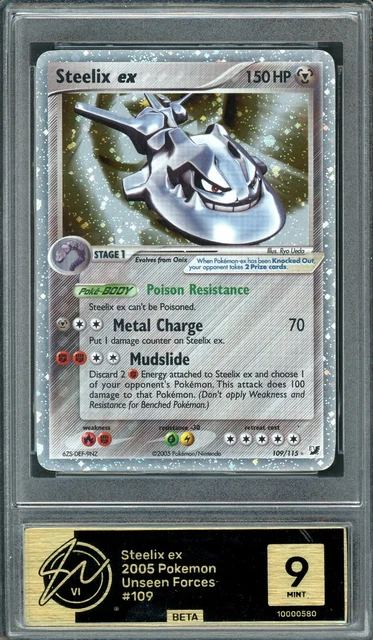 WAG 9 Mint Pokemon TCG Steelix EX 109/115 Unseen Forces Reverse Holo Card Swirl