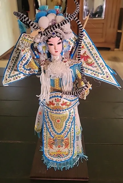 Chinese Peking Opera Character Doll - Mu Guiying穆桂英 13" Tall, Blue & White