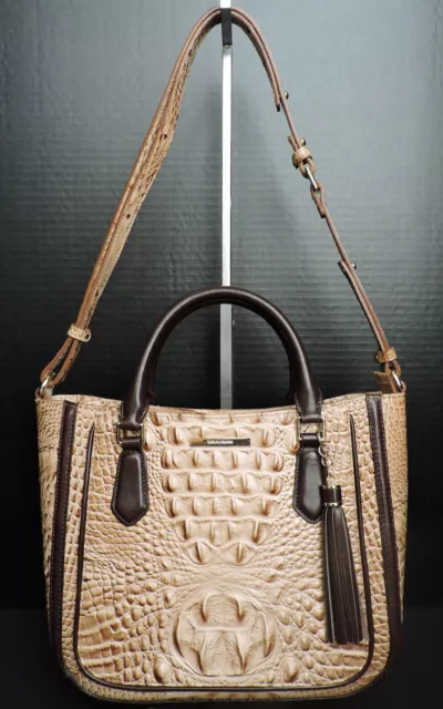 Brahmin Small Lena Travertine Melbourne Croc EmbossLeather Hand Shoulder Bag NWT