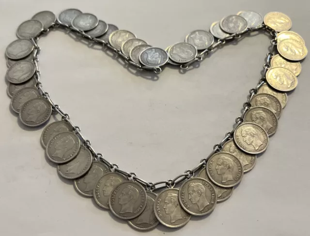 Vintage 1945 Venezuela 1/4 BOLIVAR SILVER .835 43 COIN 16 Inches NECKLACE 3