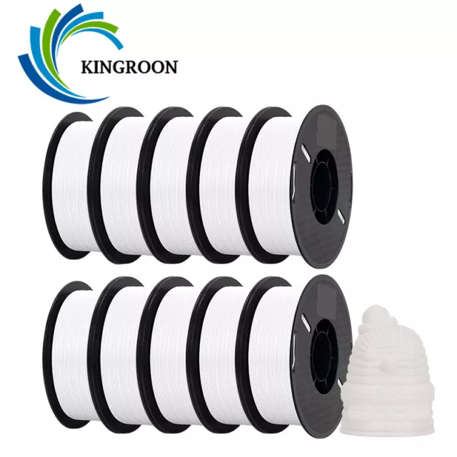 Kingroon 10KG 3D Printer Filament PLA 1.75mm FDM Bundle Spool 10 Roll 1KG White