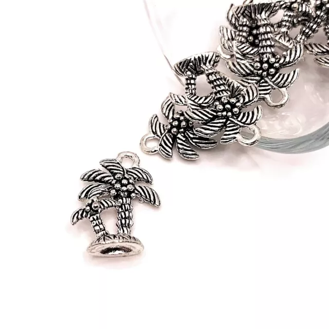 4, 20 or 50 pcs BULK Silver Palm Tree Charms, Beach Charm - US Seller - AS483