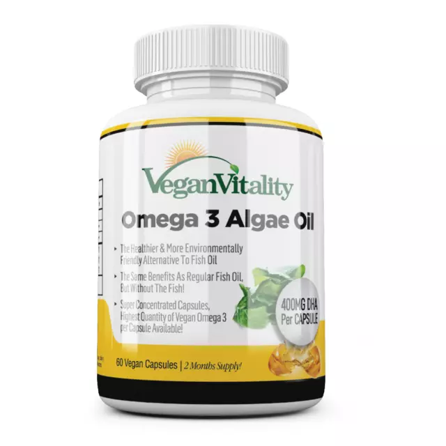 Vegane Omega 3 Algenöl Kapseln. 400mg DHA 2 Monate Versorgung Fischfrei Vegetarisch