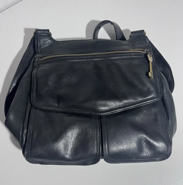 Fossil Vtg 1954 Crossbody Black Genuine Leather Bag/ Purse 75082