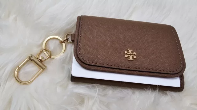 NWT Tory Burch Emerson Saffiano Leather Flap Card Case Moose Brown 909 OS $128.0