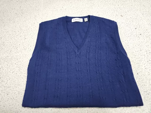 Lanvin Wool Navy Blue Textured Sweater Vest SZ Medium