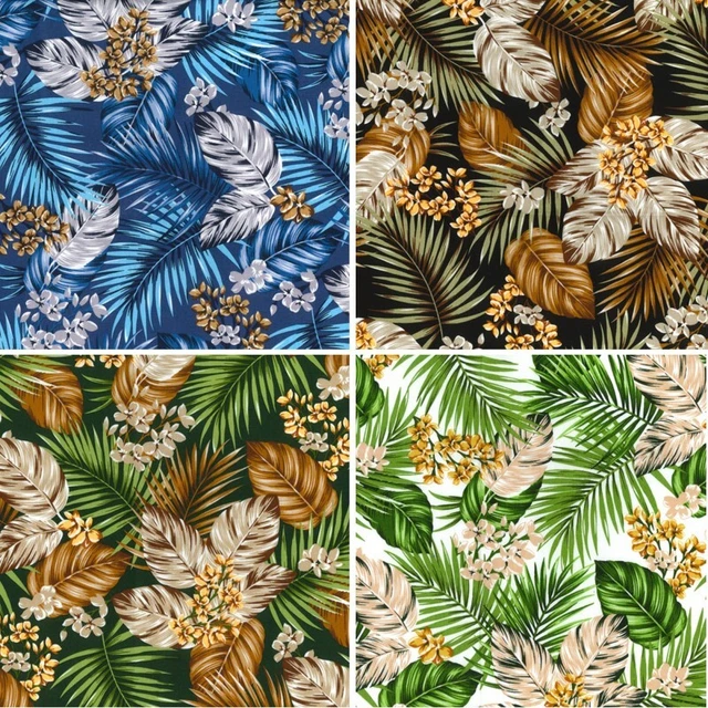 100% Cotton Poplin Fabric Rose & Hubble Palm Leaves Tropical Florals