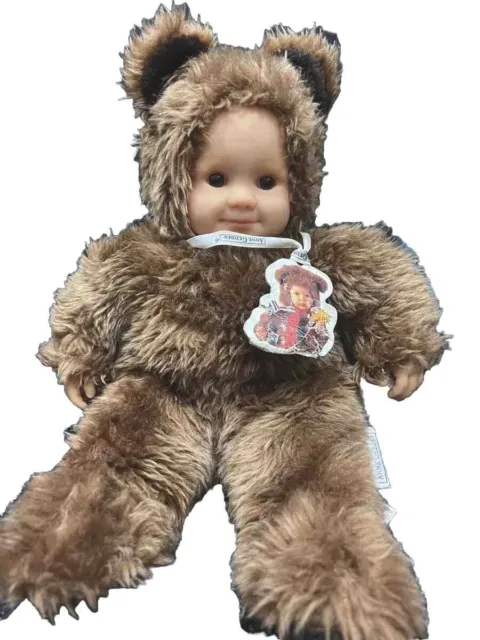 1997 Anne Geddes Teddy Bear Plush Baby Doll Caucasian Pink Eyes Brown 14" Honey