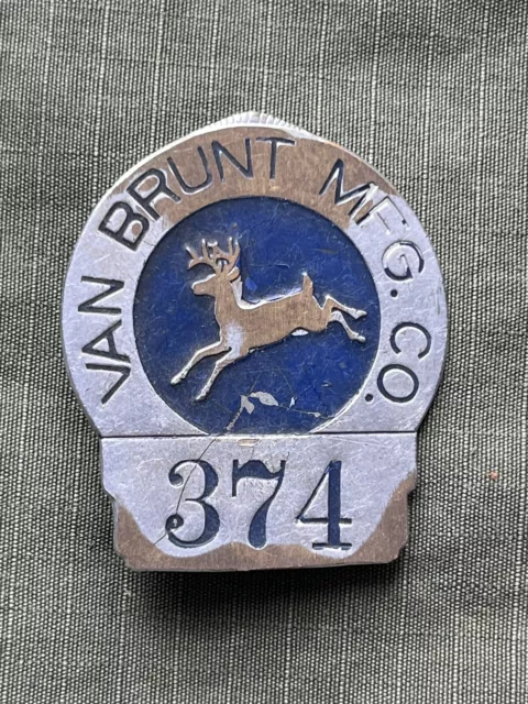 Vtg Van Brunt Mfg Co. John Deere Tractor Employee Badge Antique Rare