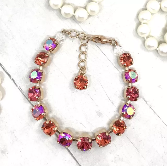 FIERY PINK CUP CHAIN BRACELET made w/ light HOT PINK Austrian Crystals