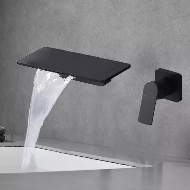 Wall Mounted Waterfall Spout Faucet Bathroom Basin Tub Sink Concealed Mixer Tap