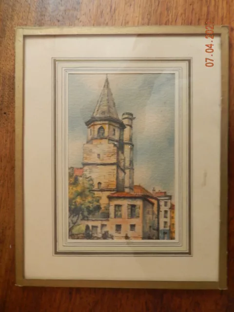 ancienne gravure sous verre vue église de la madeleine Béziers fin XIX 16x20 cms