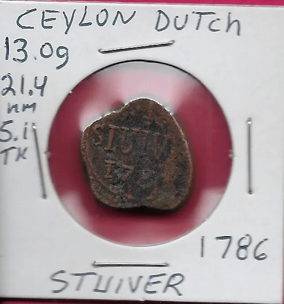 Ceylon,Dutch Occupation 1 Stuiver 1786 C' Above 'Voc' Monogram,Colombo Mint