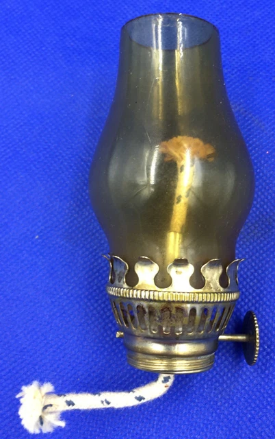 Vintage Miniature Amber Glass Oil Lamp Chimney with Fitter & Wick