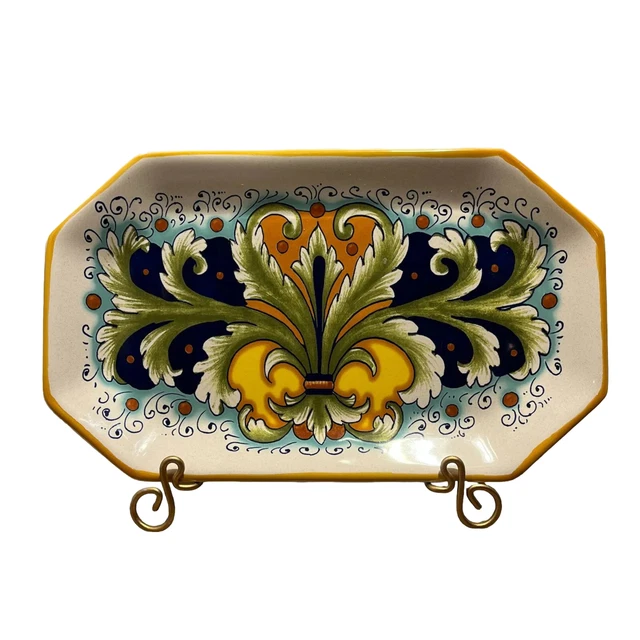 Italian Ceramic Pottery Octagon Tray Dish Nova Deruta  Italy 11" x 6.5"