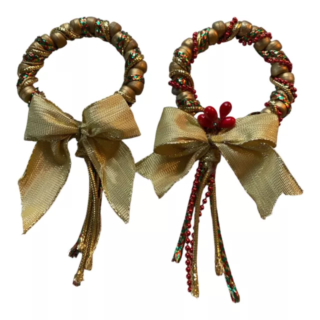 Vintage Handmade Christmas Ornaments Bead Ribbon Cord Sparkly Wreaths