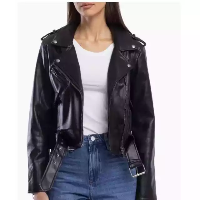 New Blank NYC Faux Leather Moto Jacket Undercover Black Womens Size XL