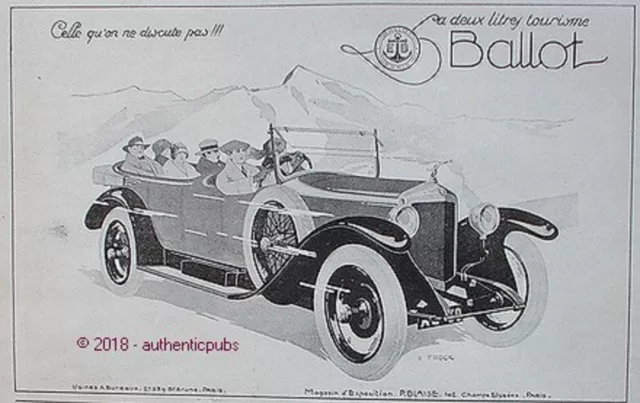 Publicite Ballot Automobile La Deux Litres Tourisme Signe Frock De 1924 Ad Pub