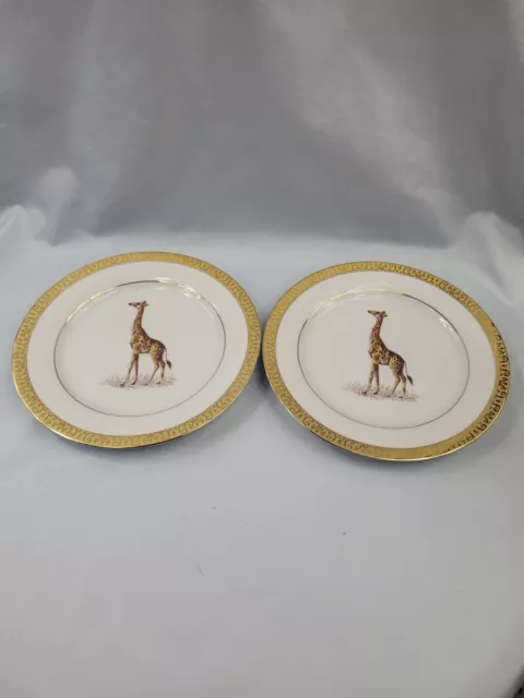 Vintage Gold Buffet Royal Gallery Wildlife Plates 2000 Giraffes Set/2 EUC.    24 3