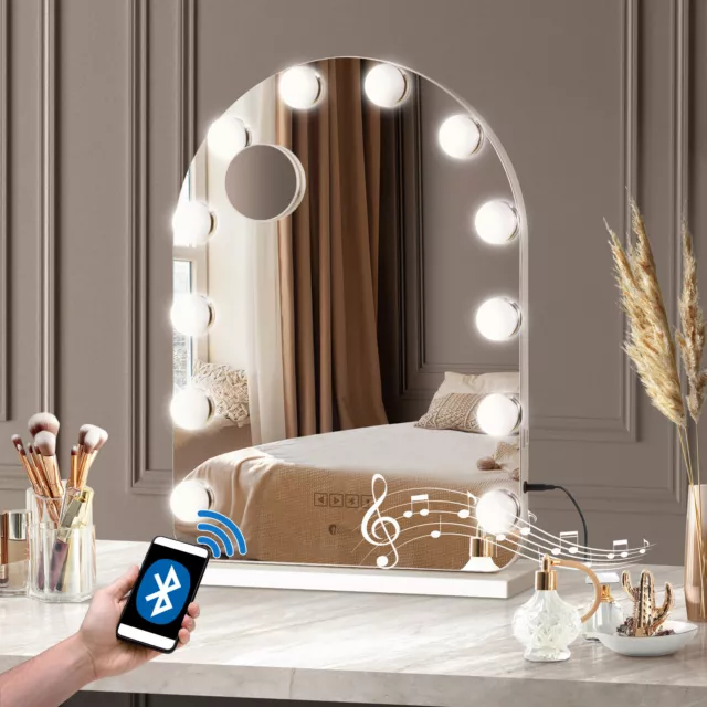 Oikiture LED Arched Makeup Mirror Bluetooth Hollywood 61x43cm Vanity Wall Mirror