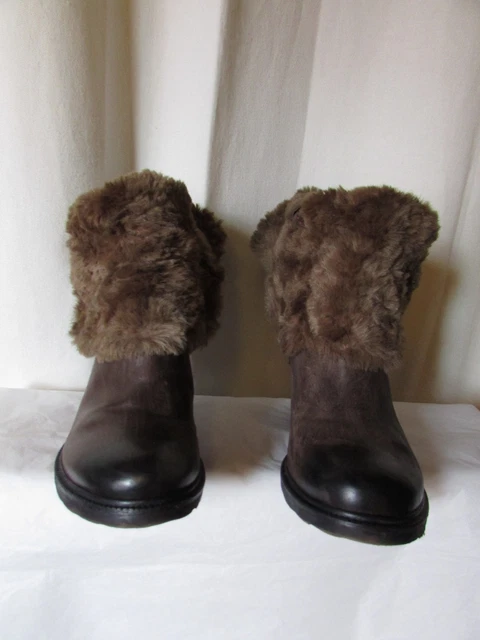 boots/bottines  fourrées pakros cuir marron/bronze et fausse fourrure  41 3