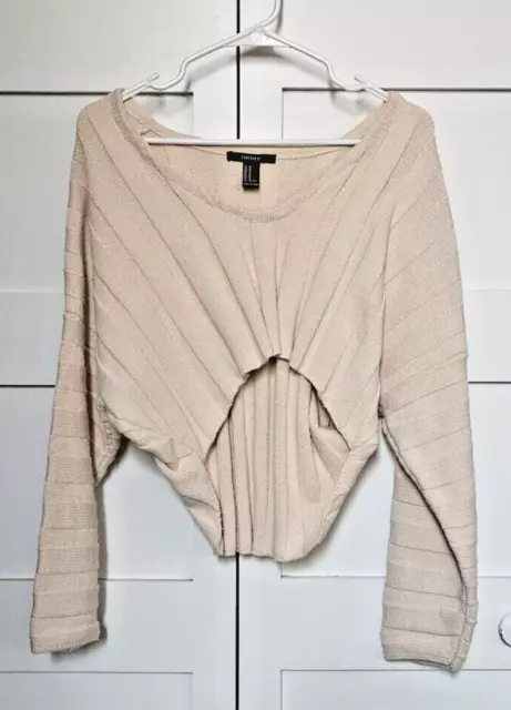 Forever 21 Womens Cropped Sweater Size M Tan Scoop Neck Nylon Acrylic Blend