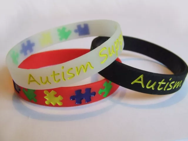 Support Autism Awareness Wristband RED BLACK GLOW in the DARK Silicone Bracelet