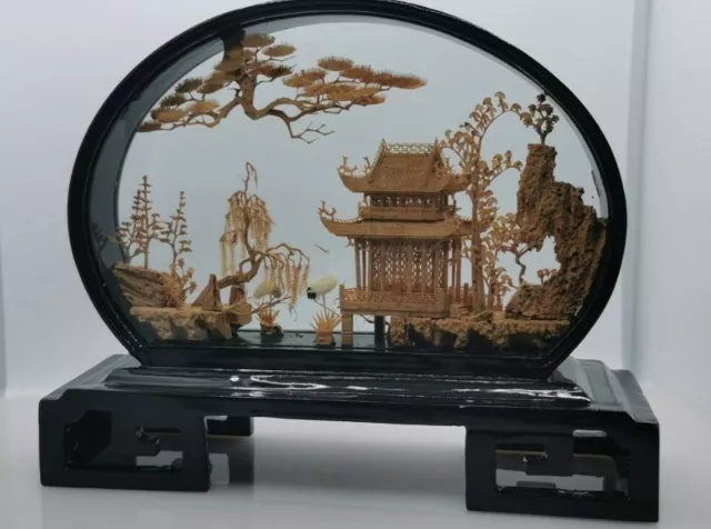 Kork Bild Diorama Korkschnitzerei Asiatisch, Japan, China Vintage Handarbeit NEU