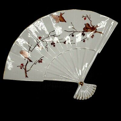 Vintage Hand Painted Ceramic / Porcelain Fan Shaped Decorator Plate with Birds